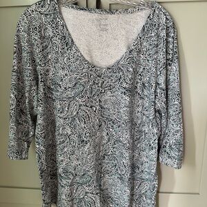 EUC J.Jill Paisley Print T-Shirt, 3/4 Sleeves Sz M